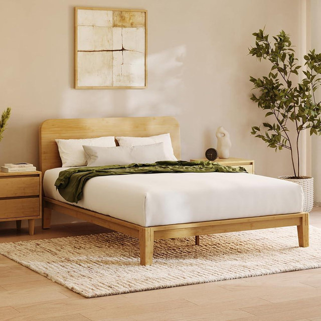 Nectar Bamboo Platform Bed Frame & Headboard - Natural - California King - Floating Center Support Legs - 12” Height - Tool Free Set Up - Sturdy Wooden Support Slats - Holds Up To 800 Pounds