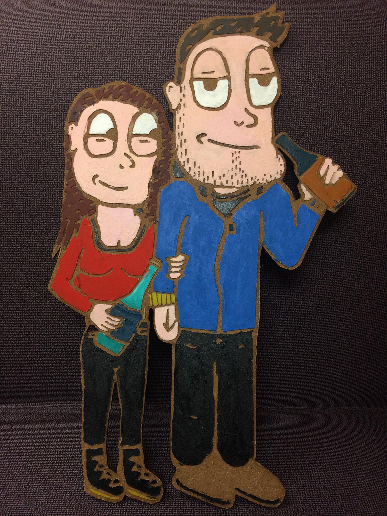 A portrait of the us that Kyle made out of laser etched wood in 2016.