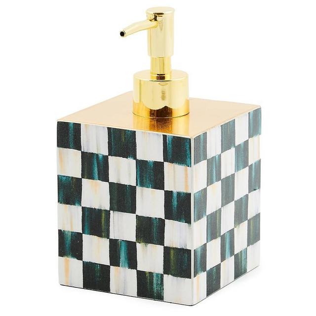 MACKENZIE-CHILDS Lacquer Soap Pump Dispenser, Decorative Liquid-Soap Dispenser for Bathroom or Kitchen, Black-and-White Courtly Check
