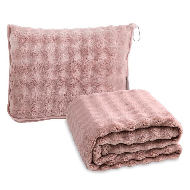 SOCHOW Travel Blanket for Airplane Train and Car, Soft Travel Blanket or Pillow 2 in 1 Compact with Portable Bag Pillowcase, Flight Blanket with Luggage Sleeve and Backpack Clip, Dusty Pink