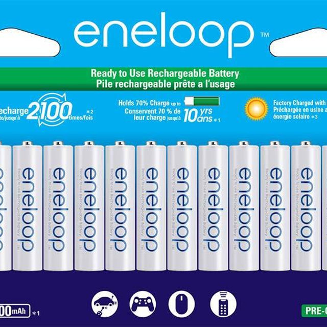 Panasonic BK-4MCCA12FA eneloop AAA 2100 Cycle Ni-MH Pre-Charged Rechargeable Batteries, (package includes 12AAA silver or 12AAA white)