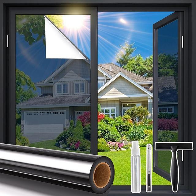 Coavas One Way Window Privacy Film, Window Tint for Home, Daytime Reflective Mirror Glass Windows Coverings Heat UV Blocking See Out Not in, Black, 23.6 x 78.7 Inch