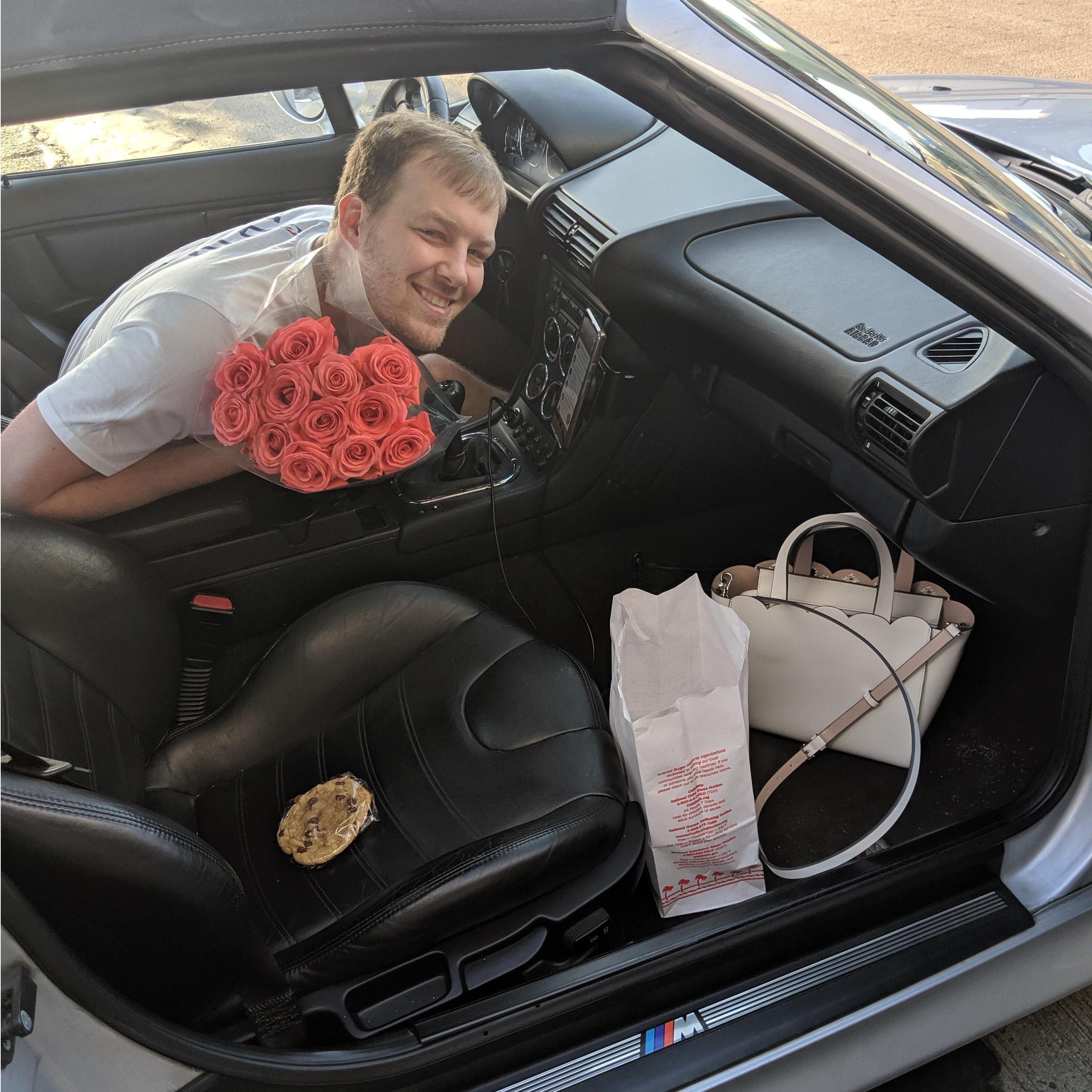 When Scott proved to be the best Lyft driver ever with homemade cookies, flowers, and in n out for an airport pickup - 5 stars