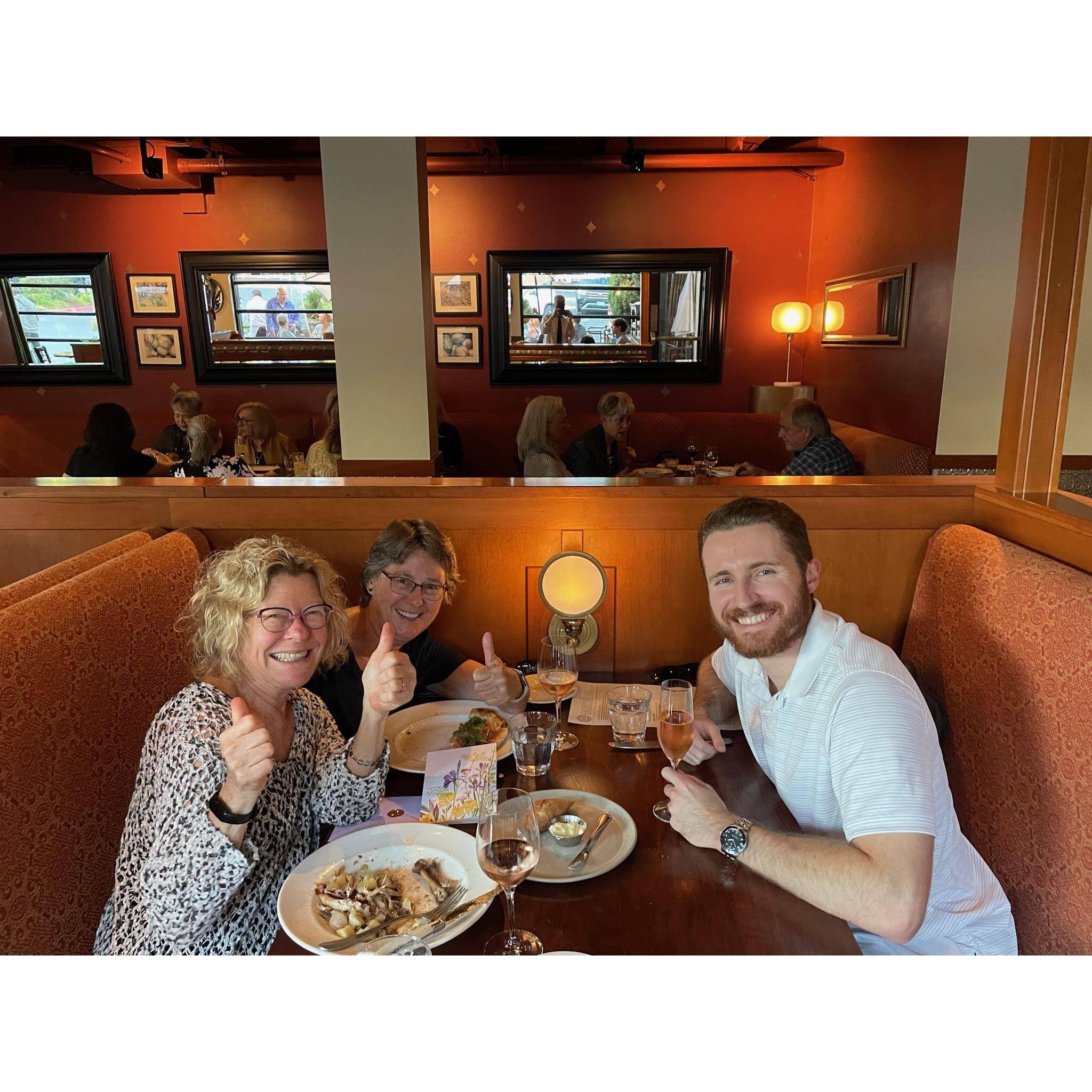 The first step in planning a proposal: ask the parents for permission! Kyle's secret 8-hour trip to Eugene was well received, with a thumbs up from the soon-to-be mothers-in-law!