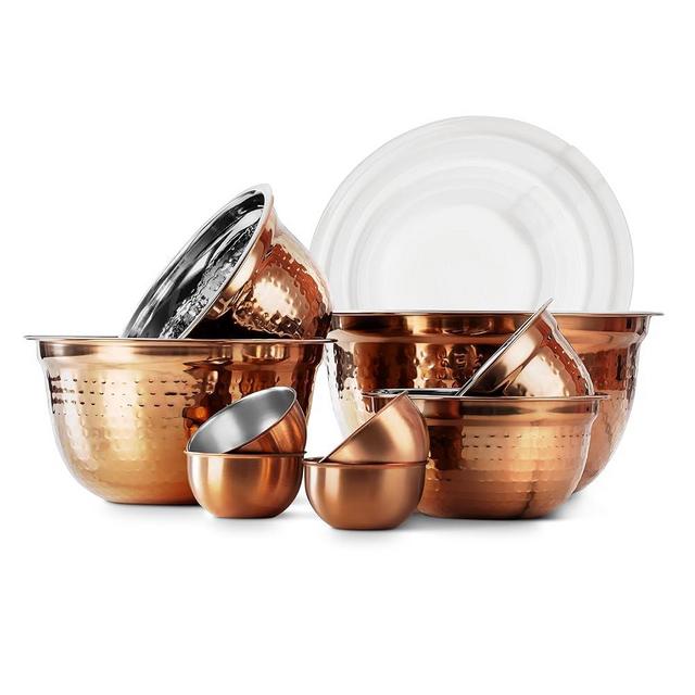 COOK WITH COLOR 18 Piece Mixing Bowls Set with Airtight Lids, Stainless Steel Bowl Organizers, Food Storage Containers, Meal Prep, Nesting Salad Bowls For Cooking, Baking, Kitchen, Copper - Hammered