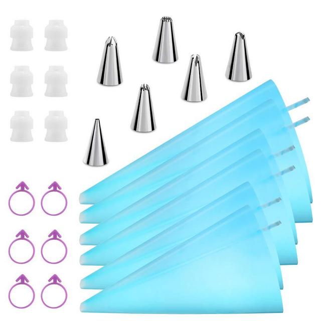 Kasmoire Piping Bags and Tips,24pcs Cake Decorating Tools Sets with 6pcs 3 Sizes (12”+14”+16”) Reusable Icing Pastry Bags, 6 Different Icing Bags Tips, 6 Piping Bags Couplers and 6 Frosting Bags Ties