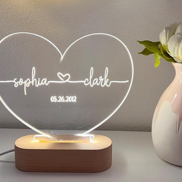 Custom Night Light as Valentines Day Gift - Anniversary gift - Romantic gift for couple - Gift for Him - Names And Date - Engagement Gift