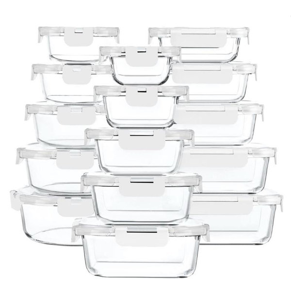 30 Pieces Glass Food Storage Containers with Snap Locking Lids, Glass Containers (White)