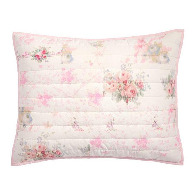 LoveShackFancy Floral Bow Patchwork Embroidered Quilted Sham, Multi, Standard