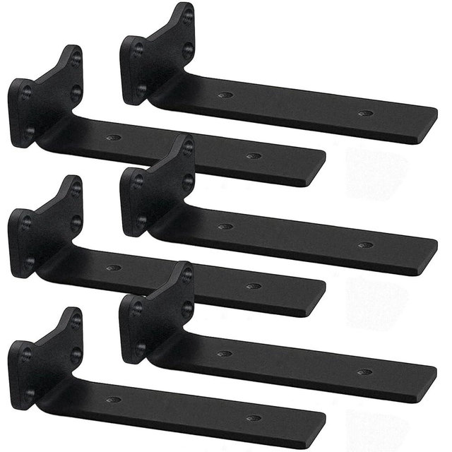 Heavy Duty Shelf Brackets Industrial L Shelf Bracket - 0.2 Inch Thick Premium Solid Steel Shelf Supports, Black Rustic Wall Brackets for Shelves - 7 Inch Floating Shelves Hardware (6 Pack)