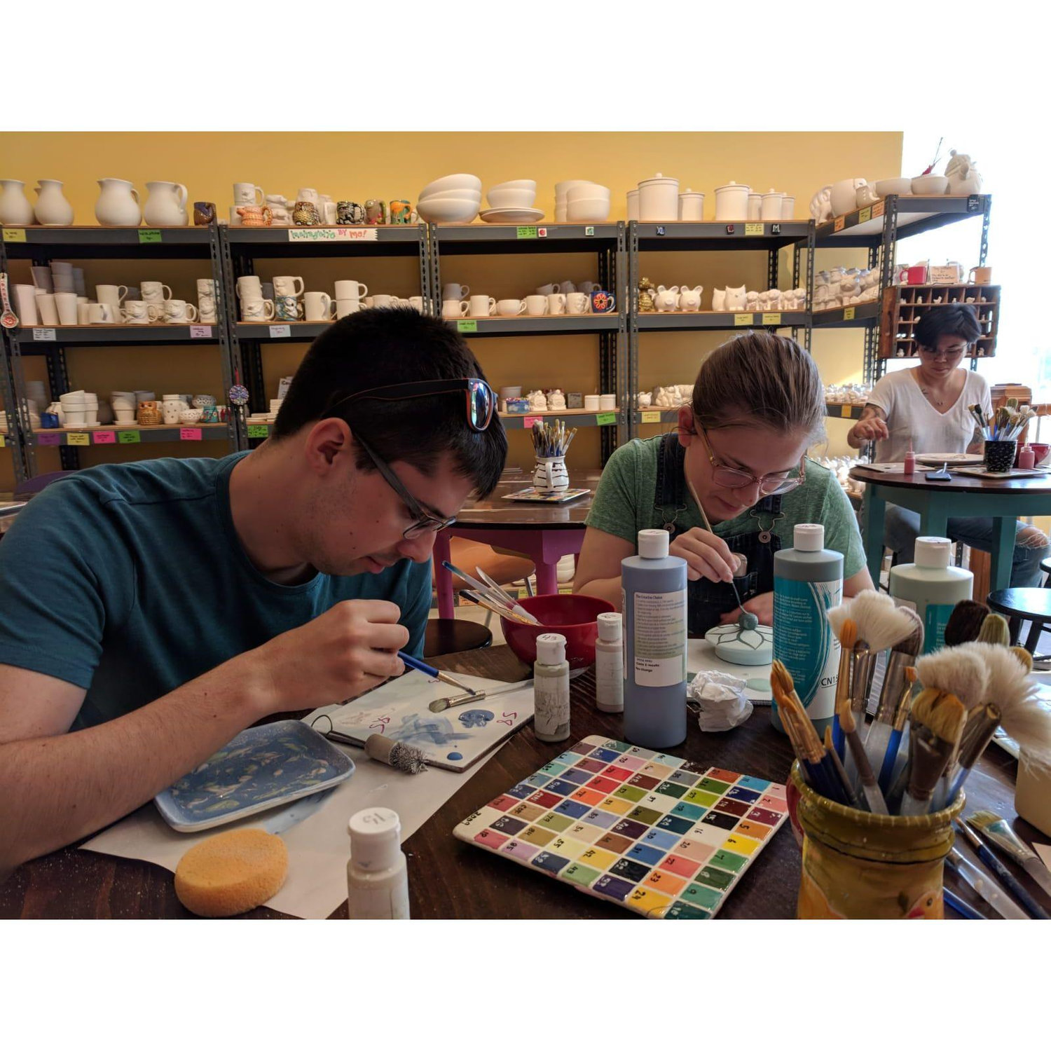 Painting pottery at Emily's work, May 2018