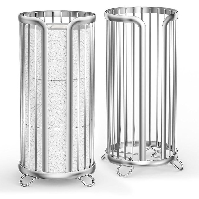 Bunoxea Toilet Paper Holder Stand, Freestanding Toilet Tissue Organizer, Minimalistic Storage Solution, Reserve Mega Rolls,Modern -2PACK Silver