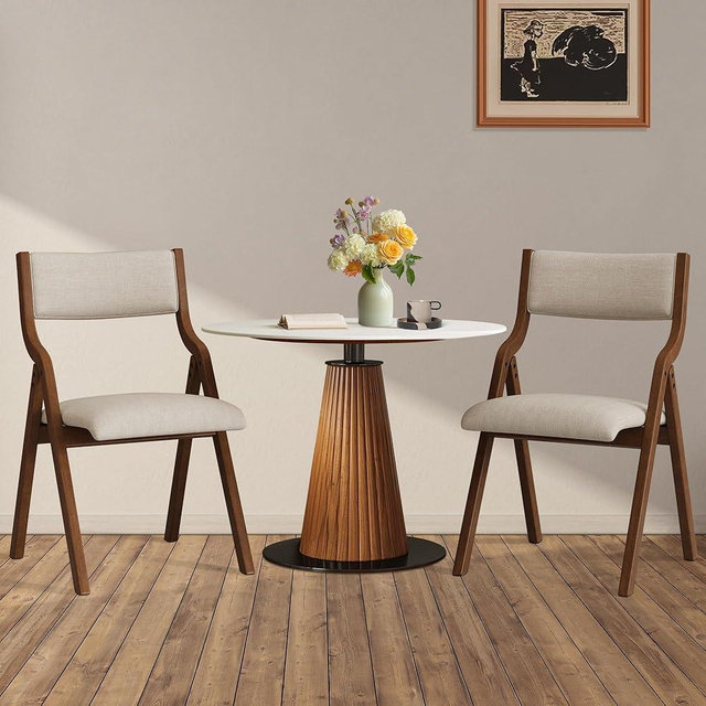 FAVSH Folding Dining Chairs Set of 2, Upholstered Kitchen Chair with Padded Seat & Backrest, Modern Side-Chair with Wood Legs for Home Office Living Room,No Assembly Needed,Cream Taupe+ Walnut