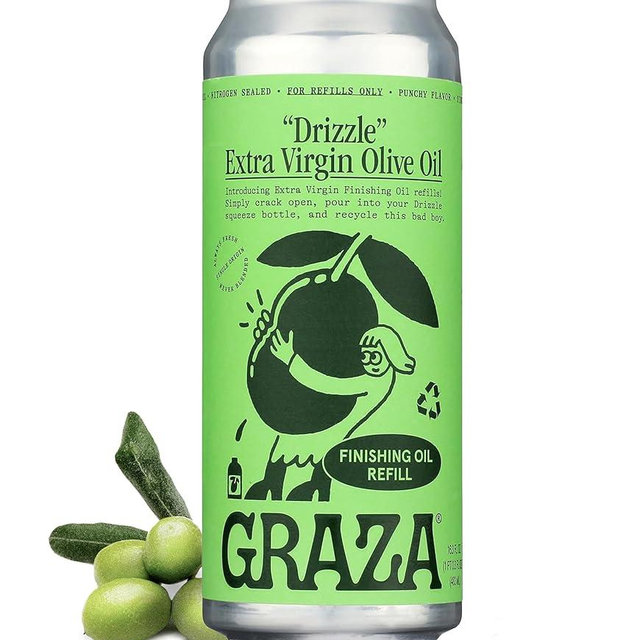 Graza Drizzle Extra Virgin Olive Oil, Finishing Oil - High Polyphenol Early Harvest EVOO Finishing Oil in a Squeeze Bottle - Single Farm Olives from Spain - 16.9 Fl Oz (500ml) Refill Can