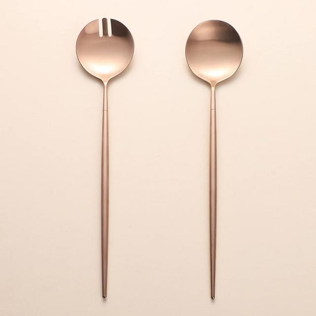 Zerophilo Salad Servers,Spoon and Fork Set 11.41 inch,18/10 Stainless Steel Salad Serving Titanium Plating (Rose gold)