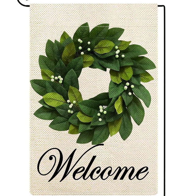 Baccessor Wreath Spring Garden Flag Magnolia Leaves Welcome Small Yard Flag 12.5 X 18 Inch Double Sided Burlap Summer Flag for Outside Decor