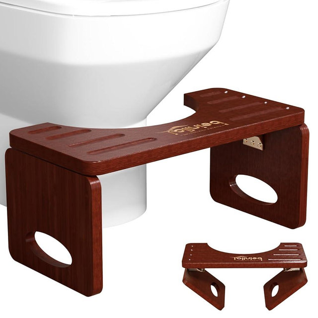Beinilai Foldable Toilet Stool Squat Adult, 7 Inches Poop Stool for Bathroom, Bamboo Squatting Potty for Adults with Anti-Slip Strip (Brown)
