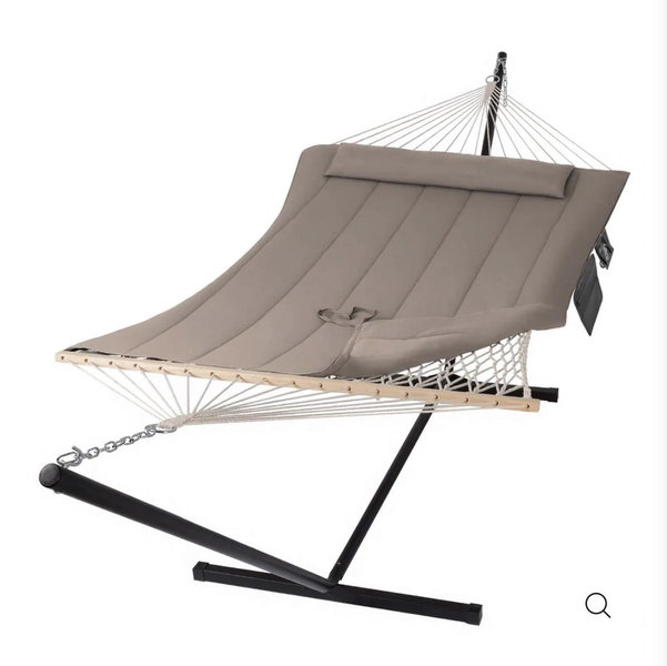 Cotton Rope Hammock with Removable Pad - Coffee, 12 Ft Stand