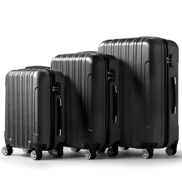 Artisasset 3 Piece Luggage Sets, Lightweight ABS Suitcase with 4 Spinner Wheels ＆ TSA Locks, Hardside Carry On Luggage Durable Suitcase Set for Family Travel Business - Black, 20/24/28