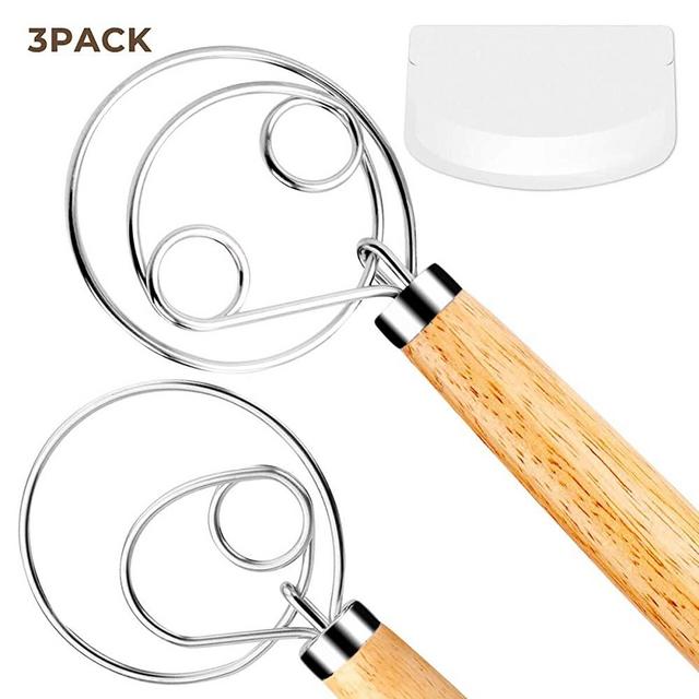 Tobepico Danish Dough Whisk Bread Mixer，2 Pack Premium Stainless Steel Dutch Whisk With a Dough Scraper for Bread, Pastry or Pizza Dough - Perfect Baking