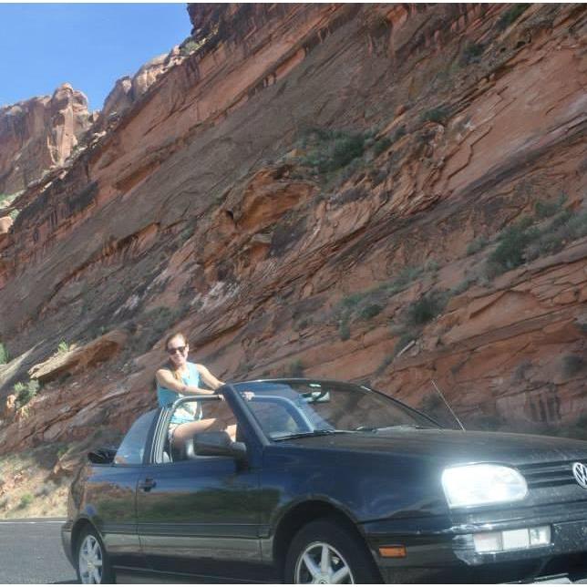 Hannah in the Cabrio - our home for 2 weeks!