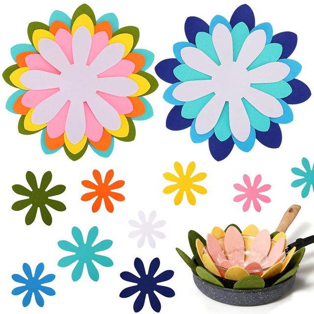 HAPPYER 24 PCS Felt Pot and Pan Protectors 12/14/16 Inch Floral Cookware Dividers Pads for Stacking Pans Pots Separators Kitchen Storage Protector Accessories Colorful Set