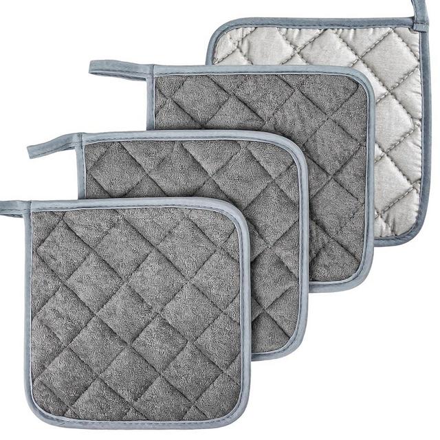 MAQIHAN Pot Holders for Kitchen - 4 PCS Cotton Pot Holder Set Hot Pads for Kitchen and Dining Essentials Decor and Accessories Gray 7 Inch Terry Cloth for Oven Cooking Baking Pans