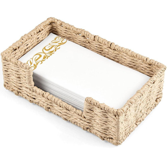ZMZKKLL Napkin Holder for Bathroom, Woven Wicker Paper Rope Guest Towel Holder Tray, Disposable Paper Hand Towel Holder for Bathroom Accessories, Dinner Napkin Holder for Kitchen Table Party