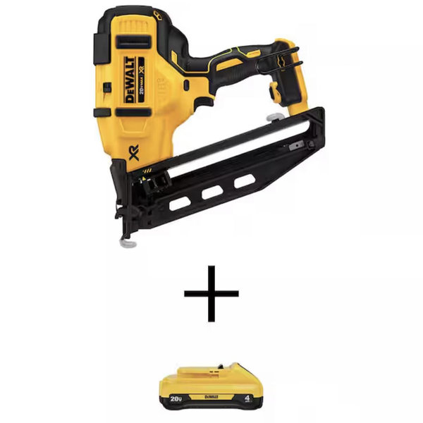DEWALT 20V MAX XR Lithium-Ion Cordless 16-Gauge Angled Finish Nailer with 20V MAX Compact 4.0Ah Battery Pack DCN660BWDCB240