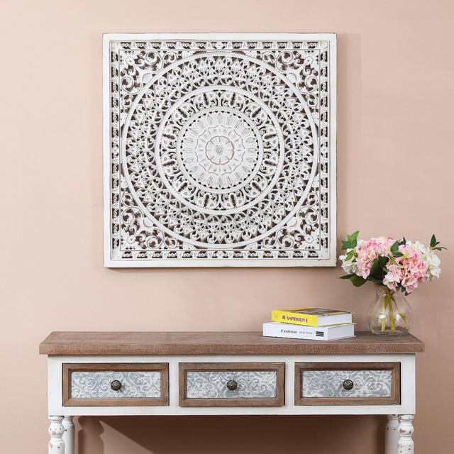 Square Decorative Carved Floral Wall Décor