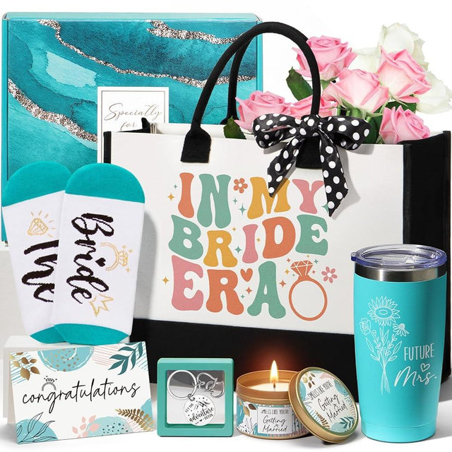 MAYICIVO Bridal Shower Gifts Bride Gifts for Bride to Be, Wedding Bachelorette Gift for Brides Future Mrs, Bachelorette Party Favors Engagement Gift for Her Women Fiancee w/Canvas Tote Bag Tumbler