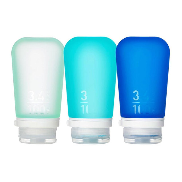 humangear GoToob+ Bottles - Silicone Leak-Proof Travel Tubes for Toiletries, Camping & TSA Carry-On (3-Pack), Large (3.4 fl oz; 100ml), Mint/Aqua/Teal