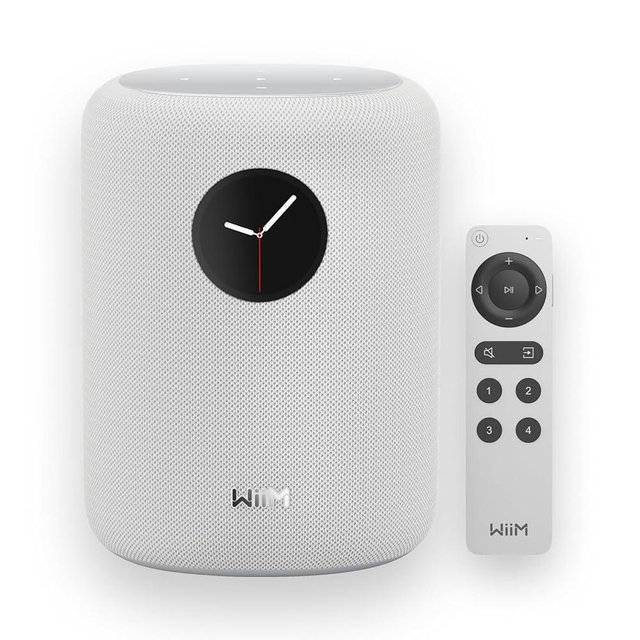 WiiM Sound Smart Speaker with 1.8″ Touch Display, Hi‑Res 24‑bit/192 kHz, AI RoomFit™ Room Correction, 100W Peak, Wi‑Fi 6E/Bluetooth 5.3, Multi‑Room & Stereo Pairing, Remote Included, White