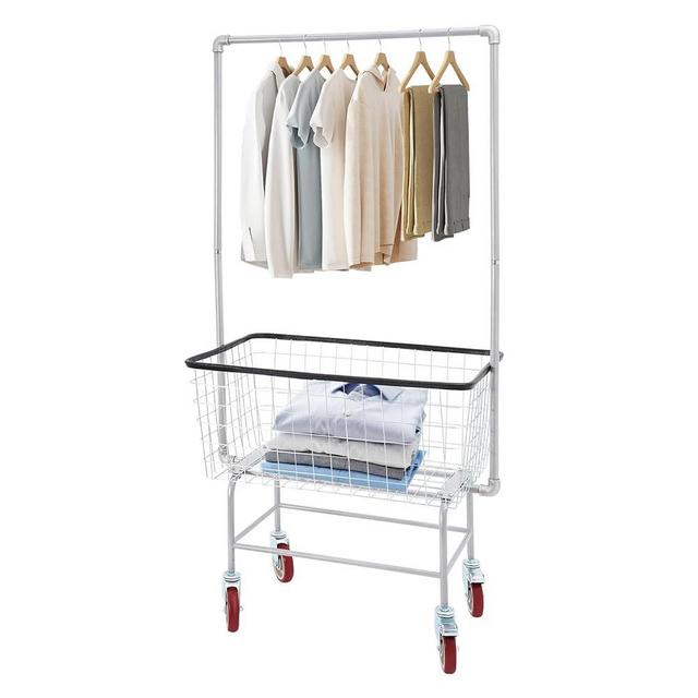 Commercial Laundry Rolling Cart with Wheels, 110 LBS Load Capacity Hamper Basket Organizer, Industrial Heavy Duty Wire with Double Pole Rack, Steel Frame with Chrome Finish, 27 * 22 * 67inch