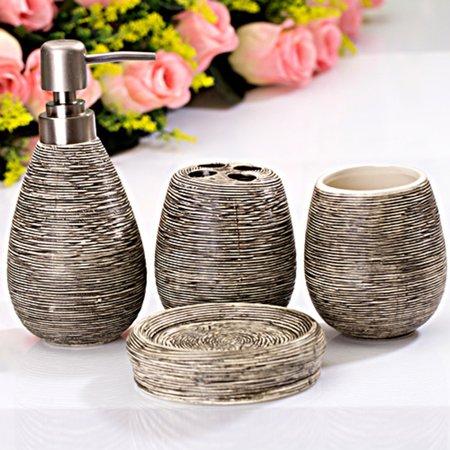 4-Piece Bathroom Accessory Dispenser Set Ceramic Toothbrush Holder Cup Soap Dish Complete -- yellow