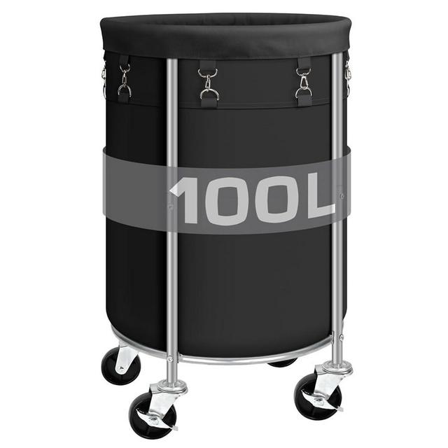 Laundry Hamper with Wheels, Rolling Laundry Basket, Round Laundry Sorter Cart with Steel Frame and Removable Bag, 4 Casters and 2 Brakes, Ideal for Bedroom, Bathroom, Laundry Room, Black