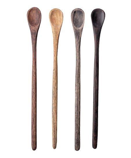Small Wood Four-Piece Long Tasting Spoon Set