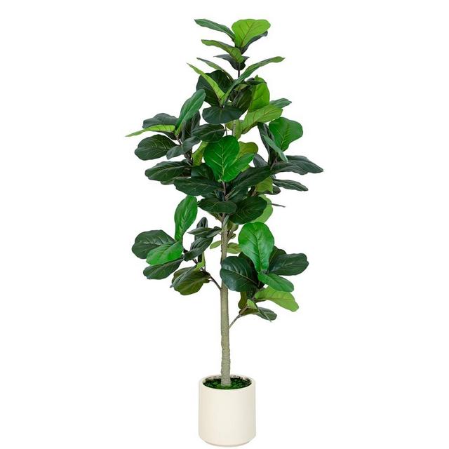 VIVATREES 6FT Fiddle Leaf Fig Artificial Tree with White Planter Pot,Faux Floor Plant, Indoor and Outdoor Fake Plants for Home Office Decor