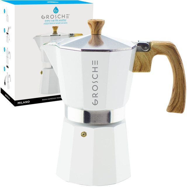 GROSCHE Milano Stovetop Espresso Maker Moka Pot 6 Espresso Cup size 9.3oz, White