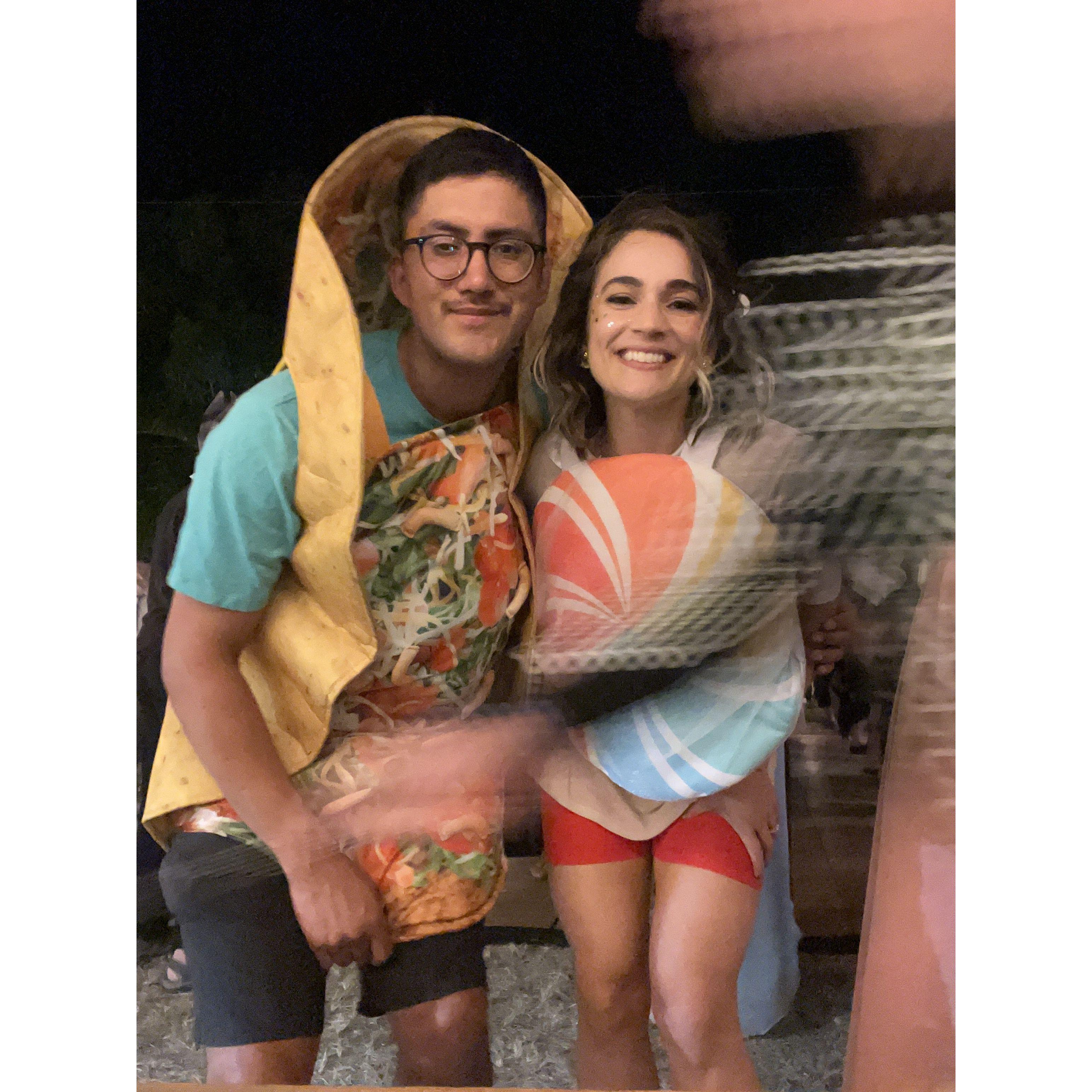 At a costume party in Hawaii