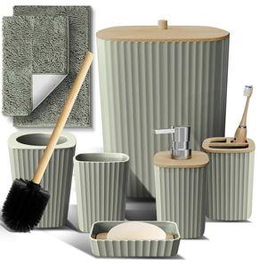 Clara Clark Bathroom Set - Sage Green Bathroom Accessories Set, 6PC Bathroom Accessory Set, Bathroom Sets with Bathroom Rugs, Toilet Brush, Trash Can & Soap Dispenser