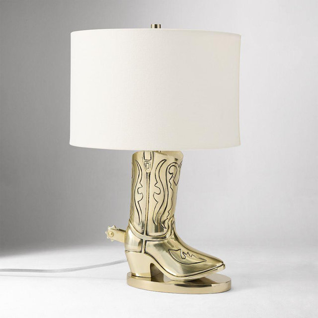 Boot Table Lamp, Table Lamp, Iron, Antique Brass, 17 Inch