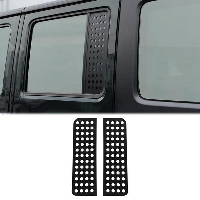 Hoolcar Rear Door Window Decals Aluminum Alloy Glass Panel Cover for 2007-2017 Jeep Wrangler JKU, 4 Doors, Black