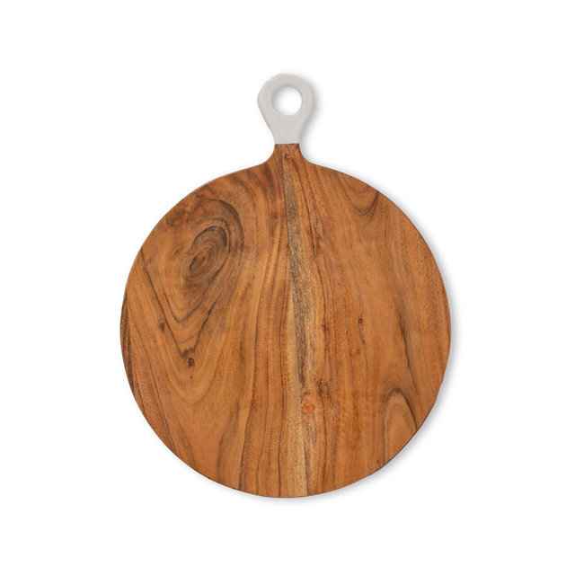 Jeanne Fitz Wood Plus White Collection Acacia Wood Round Charcuterie Board, Large