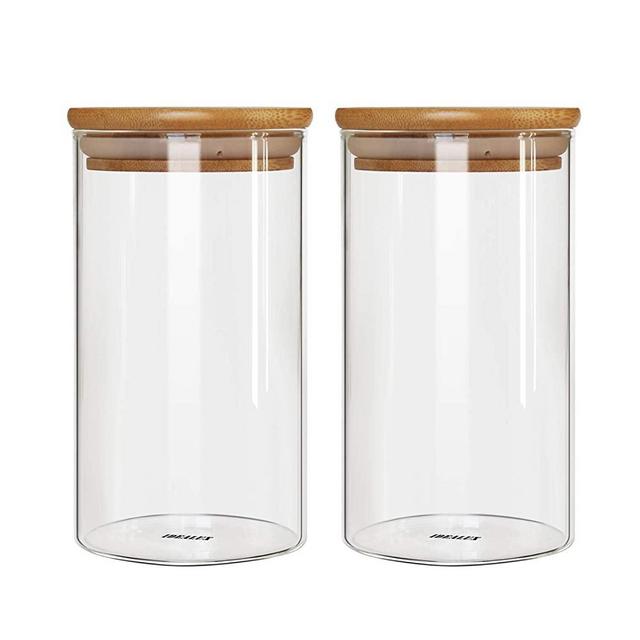IDEALUX Glass Storage Jar,with Airtight Seal Bamboo Lid, 48 Ounce Set of 2, 1400ml Coffee Bean and Kitchen Food Container