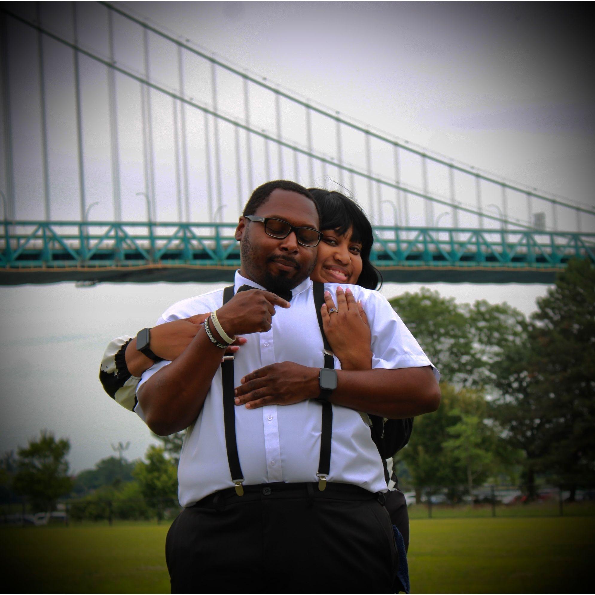 The day of Bria and Terrance's first engagement photoshoot in 2025. That is indeed the bridge to Canada in the background, never know where their love may take them!