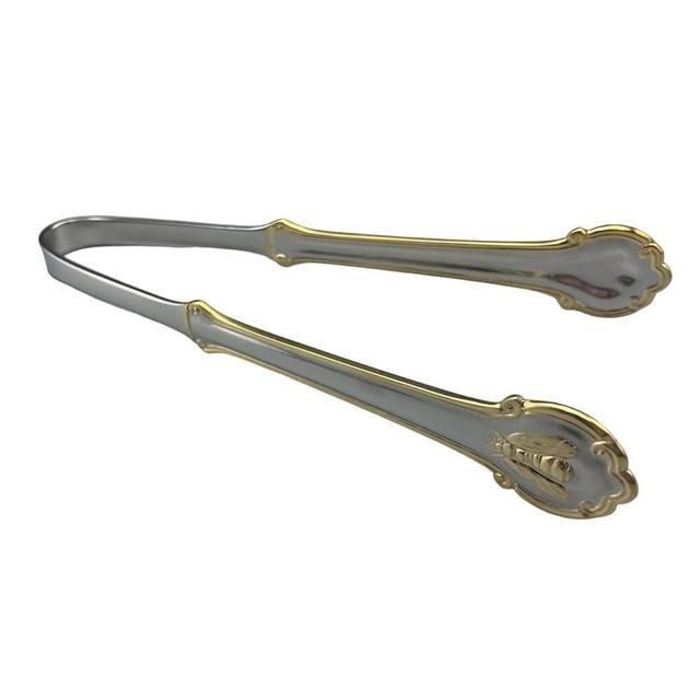 Wallace Napoleon Bee Gold Accent Ice Tong, 6-Inch, Silver