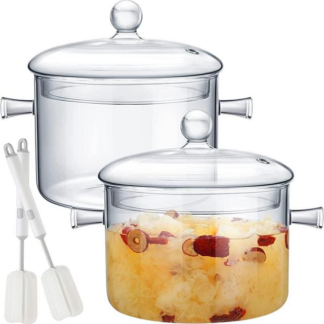 2 Pcs Glass Pot with Cover Glass Saucepan Stovetop Cooking Pot with Lid and Handle Simmer Pot and Pan Glass Cookware for Pasta Noodle, Soup, Milk, Baby Food (Classic Style, 1.5 L/ 50 oz)