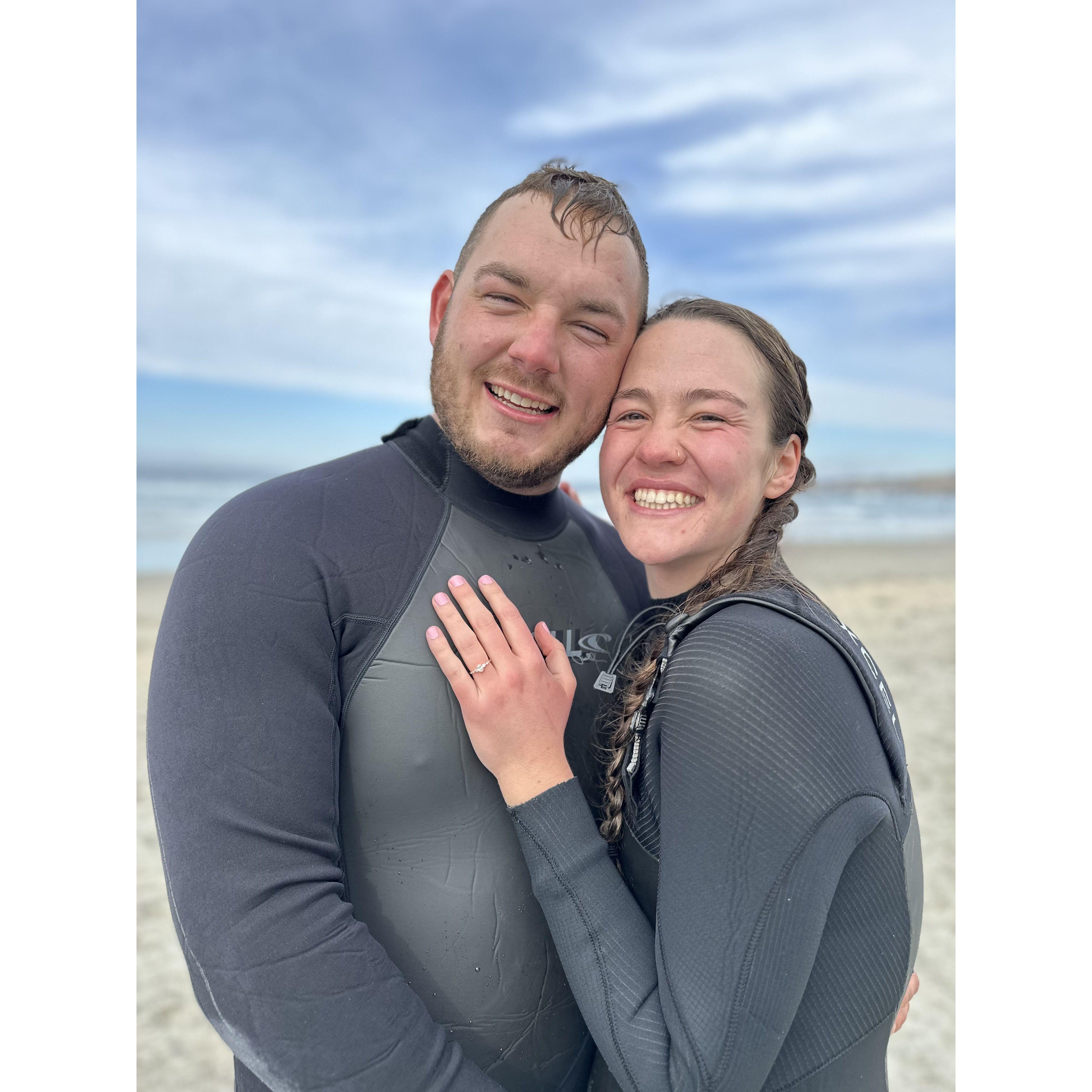 We had been enjoying an afternoon of surfing when we "took a drink break"... He then popped the question!