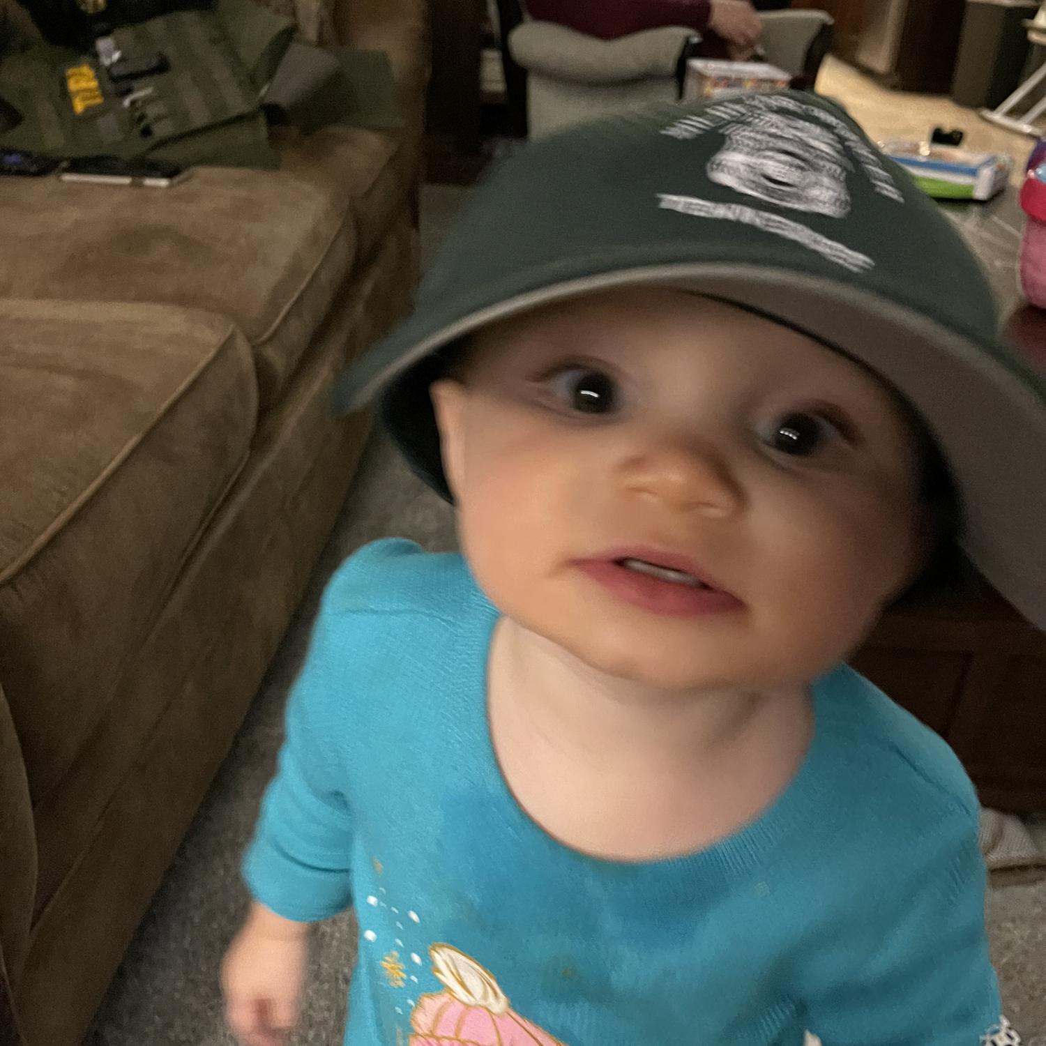 Wearing Uncle Robby’s TWRA hat and looking as always:super cute!